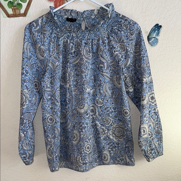 Talbots Blue Long Sleeve Blouse with Paisley Pattern - Picture 1 of 4